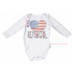 American's Birthday White Baby Jumpsuit & Sparkle Rhinestone I Love USA Print TH569